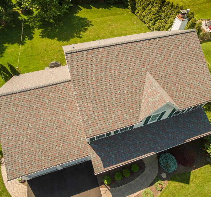 overhead view of a home in Southeastern PA after receiving asphalt shingle services