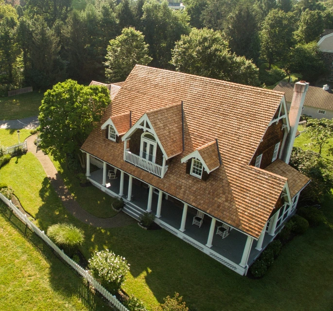 Overhead view of a home after receiving recent roof repair services