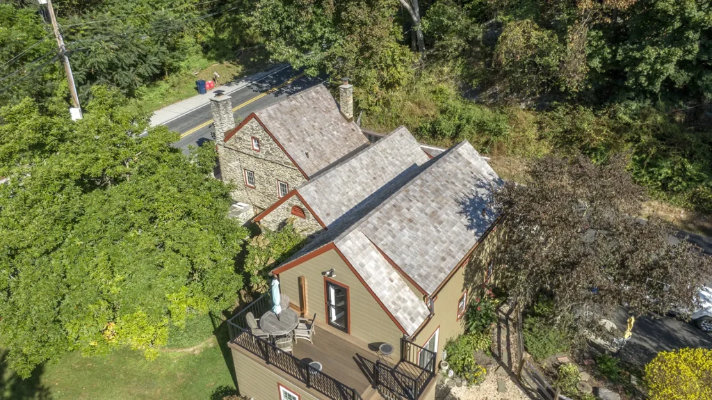 aerial view of a slate roof