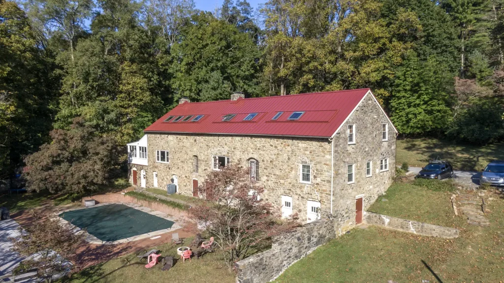 red metal roof with skylights